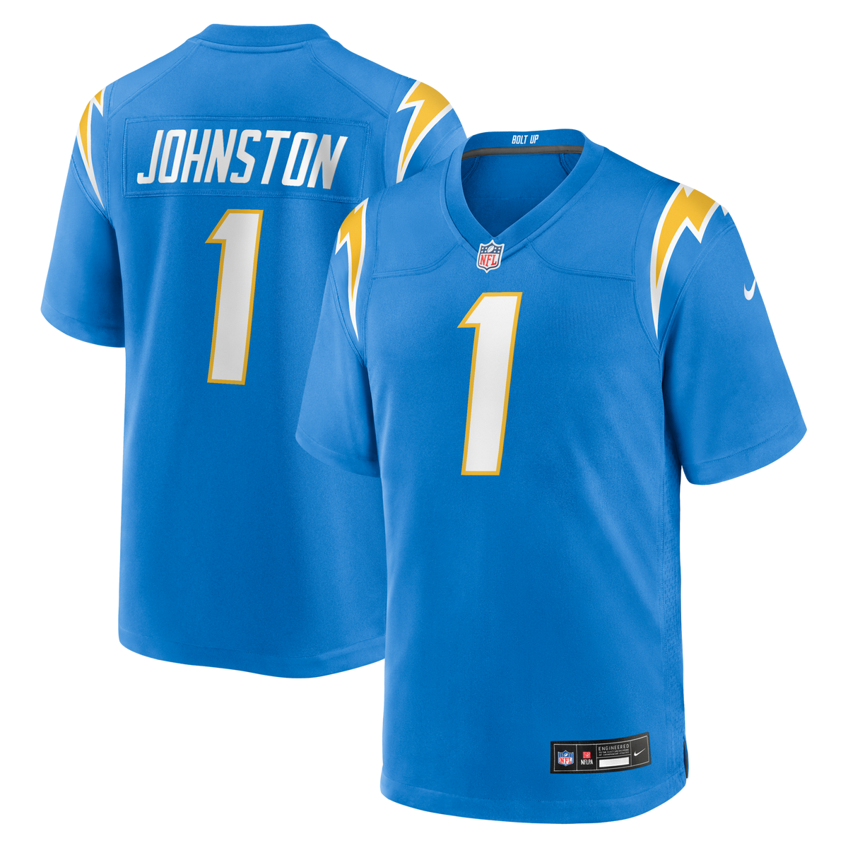 Los Angeles Chargers Quentin Johnston Powder Blue Game Player Jersey product image 1, provided for visual reference and