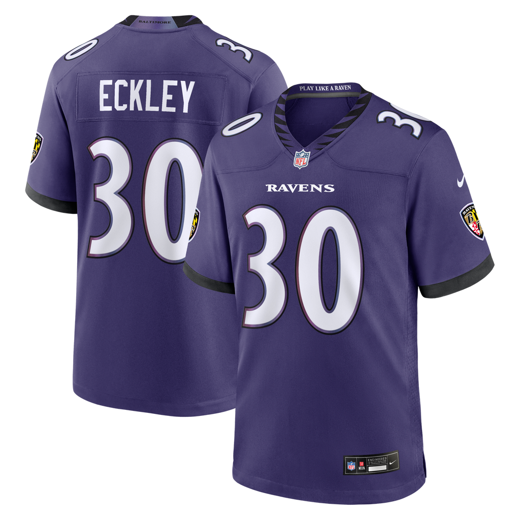 Baltimore Ravens Ryan Eckley Purple Team Game Jersey product image 1, provided for visual reference and product detail review