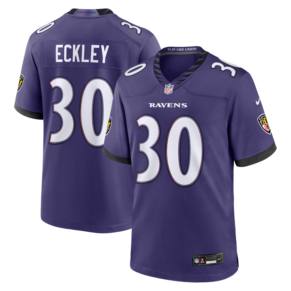Baltimore Ravens Ryan Eckley Purple Team Game Jersey product image 1, provided for visual reference and product detail review