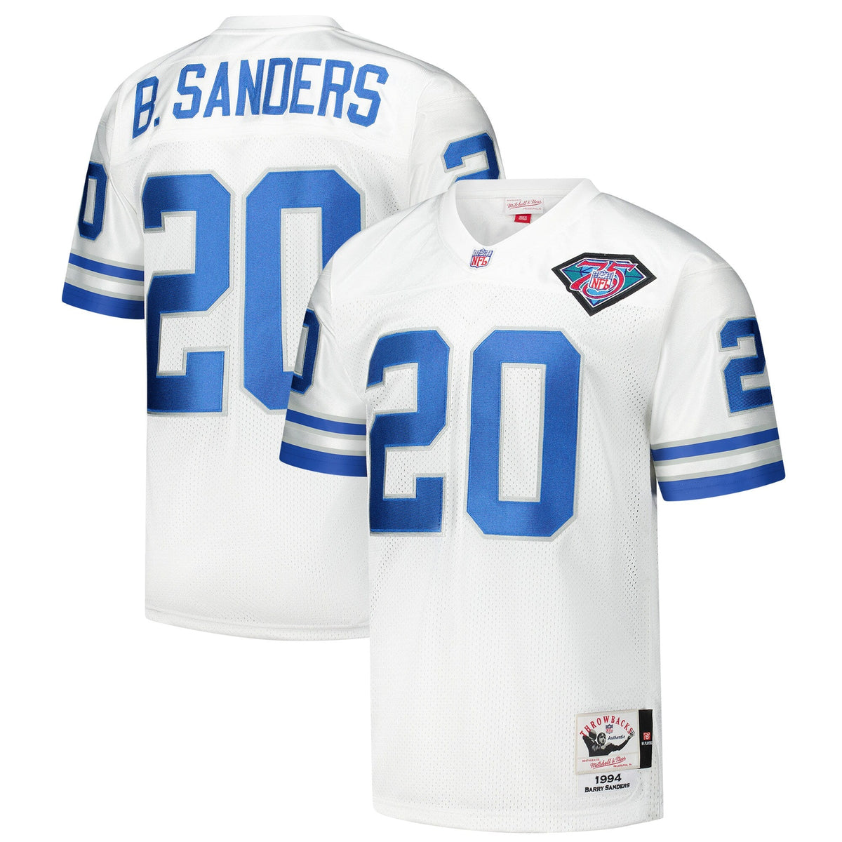 Detroit Lions 1994 Barry Sanders White Authentic Throwback Retired Player Jersey product image 1, provided for visual