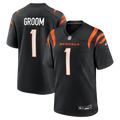 Cincinnati Bengals Number 1 Groom Black Game Jersey product image 1, provided for visual reference and product detail review