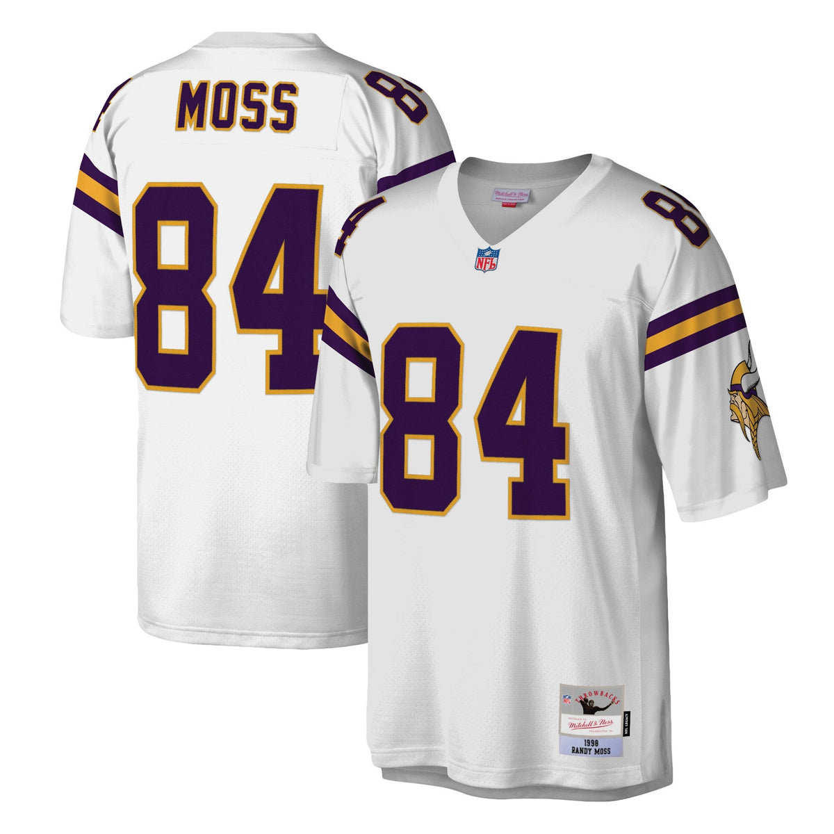 Minnesota Vikings Randy Moss White Legacy Replica Jersey product image 1, provided for visual reference and product detail