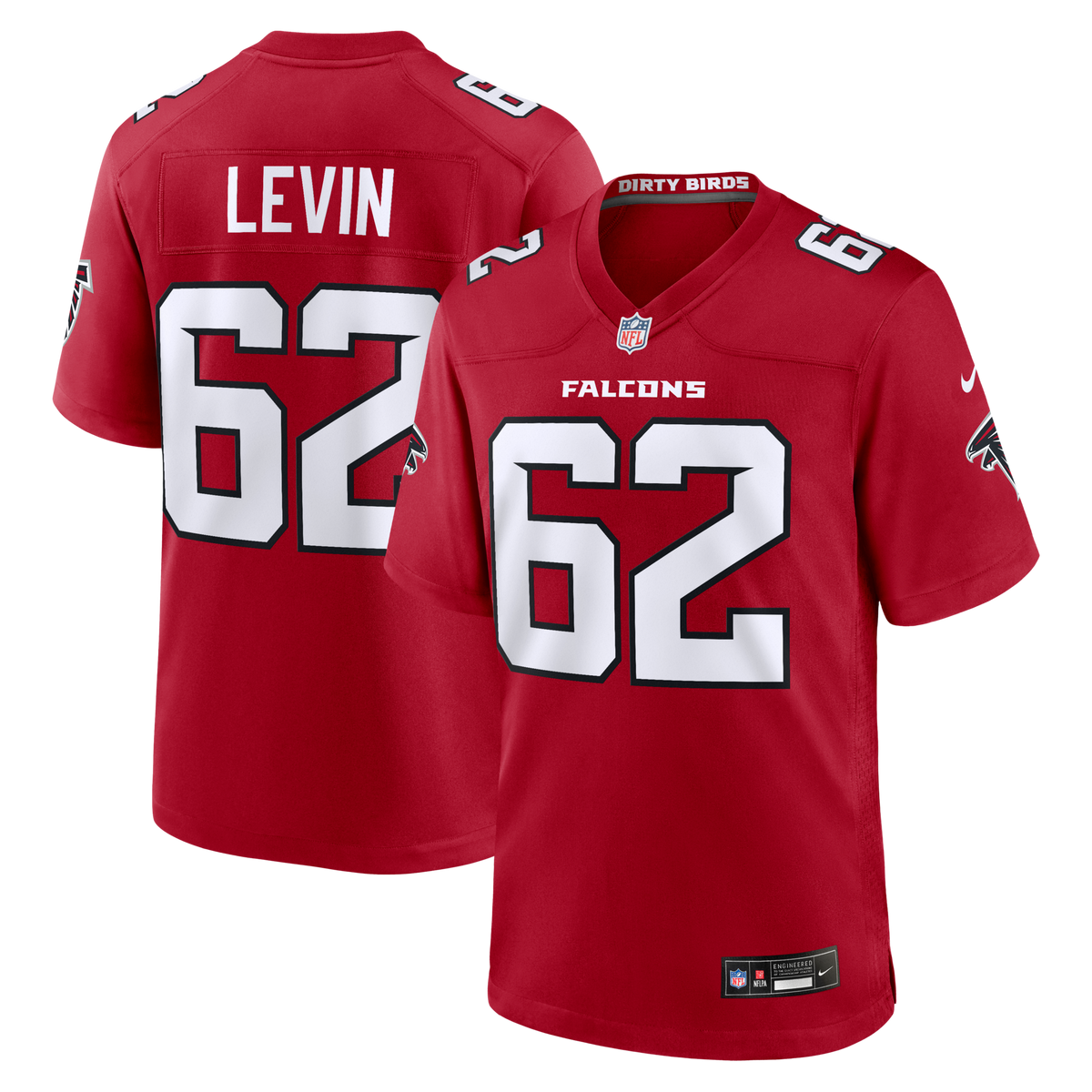 Atlanta Falcons Corey Levin Red Team Game Jersey product image 2, provided for visual reference and product detail review