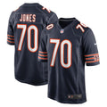 Chicago Bears Braxton Jones Navy Game Player Jersey product image 1, provided for visual reference and product detail review