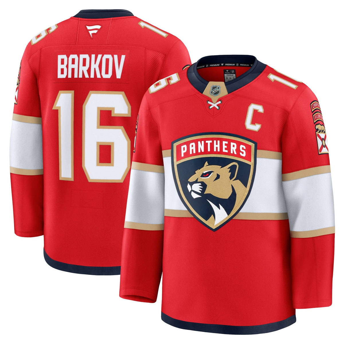 Florida Panthers Aleksander Barkov Red Home Premium Jersey product image 2, provided for visual reference and product detail