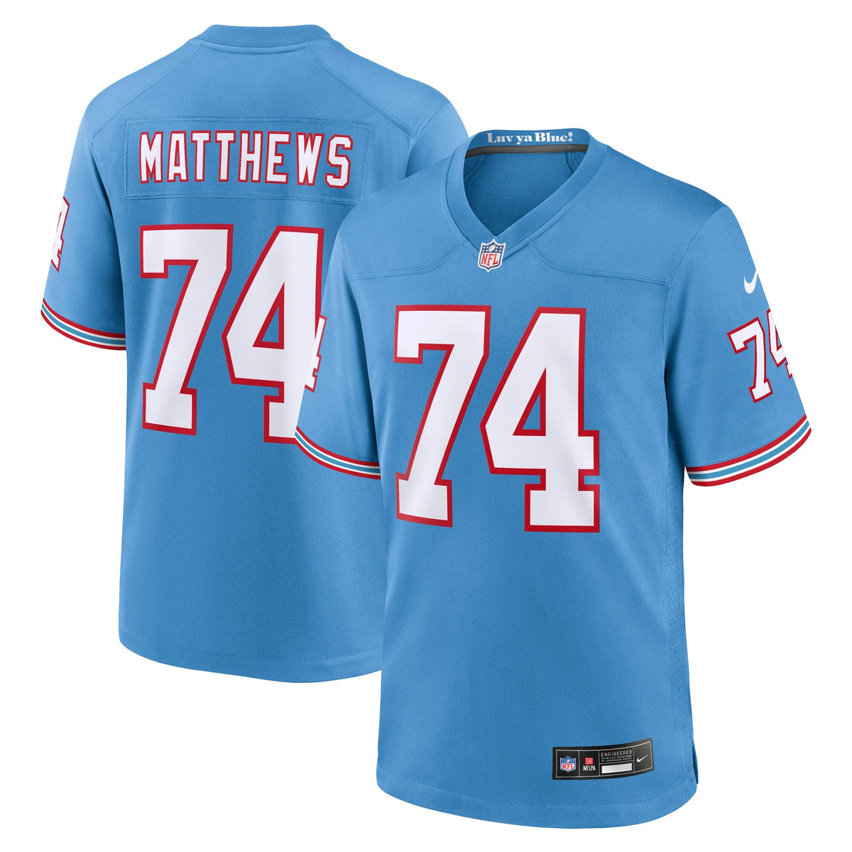 Tennessee Titans Bruce Matthews Light Blue Retired Player Alternate Game Jersey product image 1, provided for visual