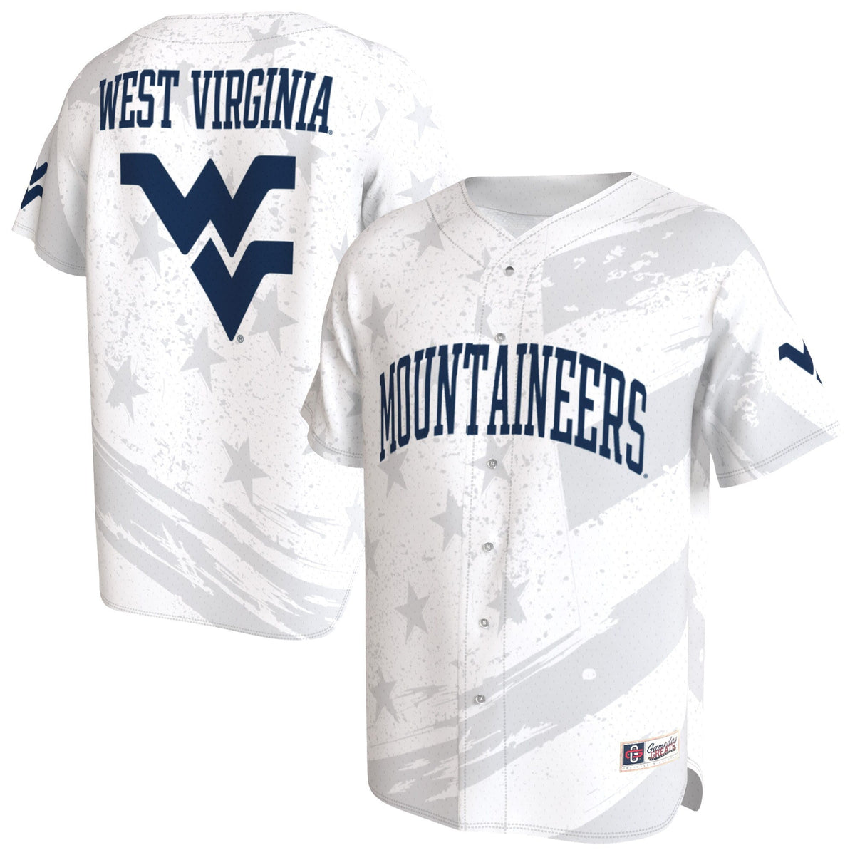 West Virginia Mountaineers Lightweight Collegiate Baseball Americana Fashion Jersey - White product image 1, provided for