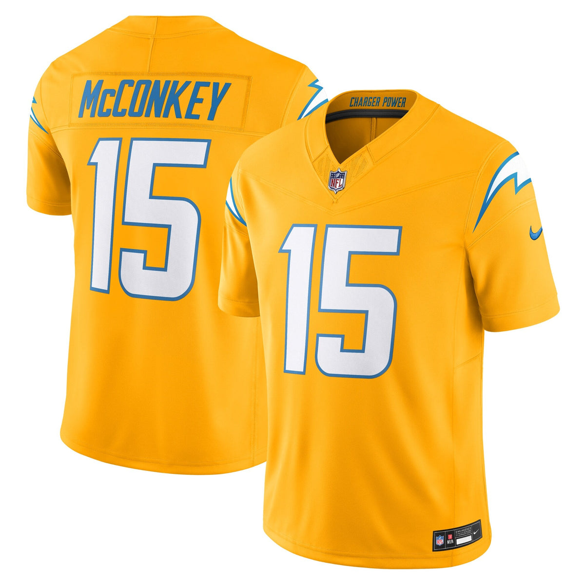 Los Angeles Chargers Ladd McConkey Gold Alternate Charger Power Vapor F.U.S.E. Limited Jersey product image 2, provided for