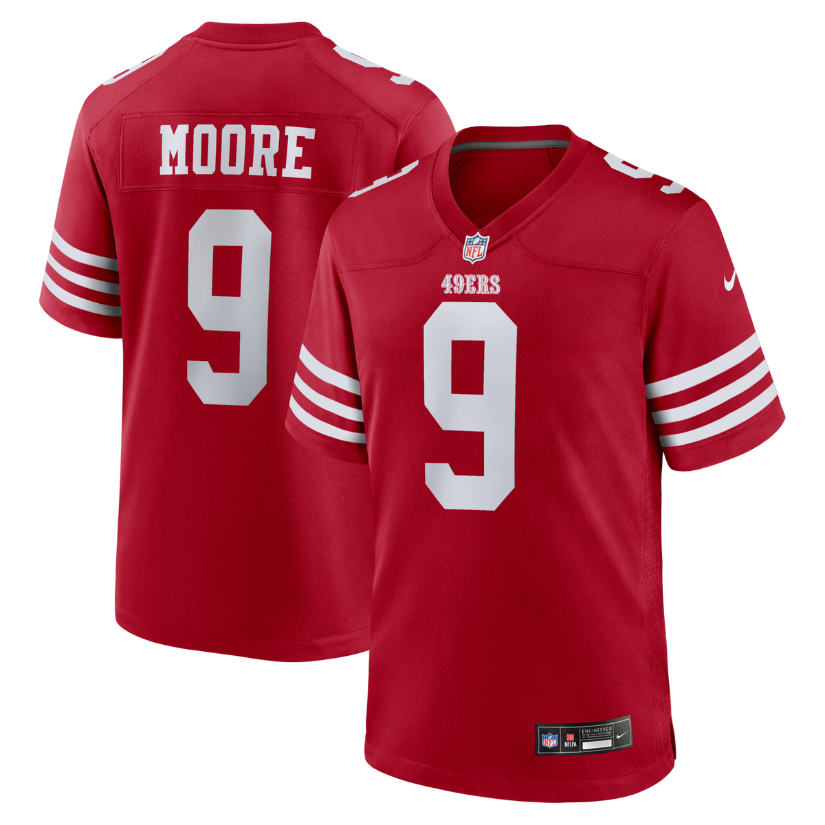 San Francisco 49ers Skyy Moore Scarlet Team Game Jersey product image 1, provided for visual reference and product detail