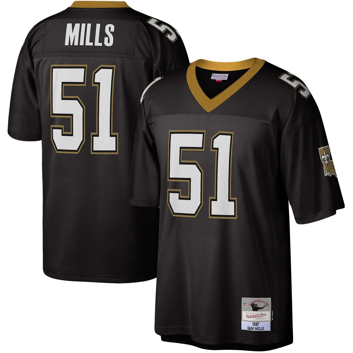 New Orleans Saints Sam Mills Black Legacy Replica Jersey product image 1, provided for visual reference and product detail