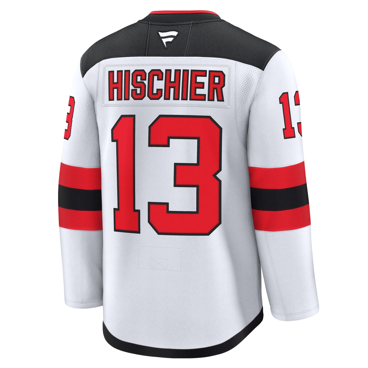 New Jersey Devils Nico Hischier White Away Premium Jersey product image 4, provided for visual reference and product detail