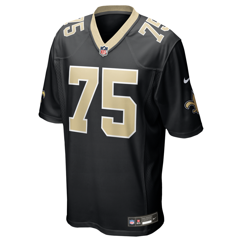 New Orleans Saints Taliese Fuaga Black Game Jersey product image 2, provided for visual reference and product detail review