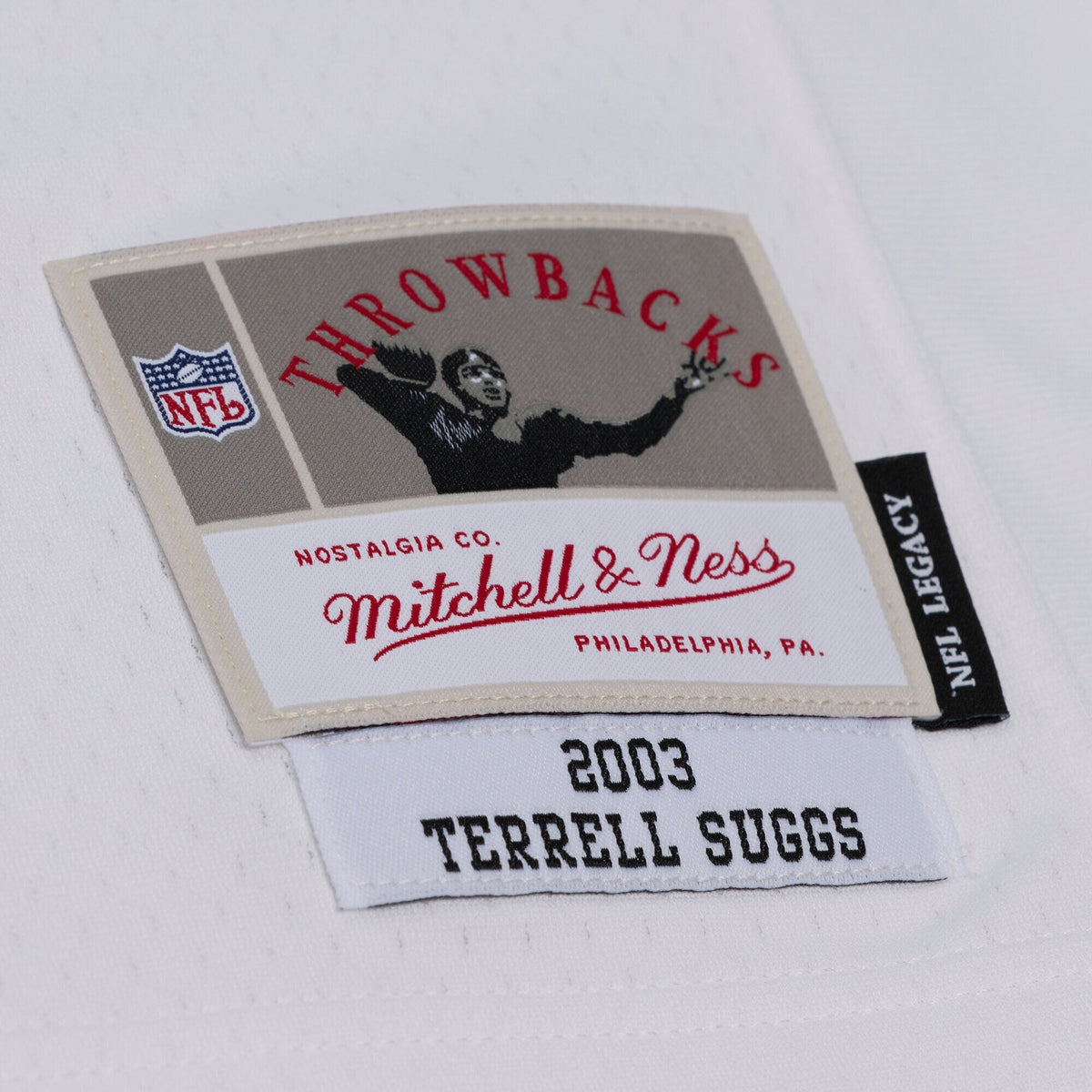 Baltimore Ravens Terrell Suggs White 2003 Legacy Replica Player Jersey product image 4, provided for visual reference and
