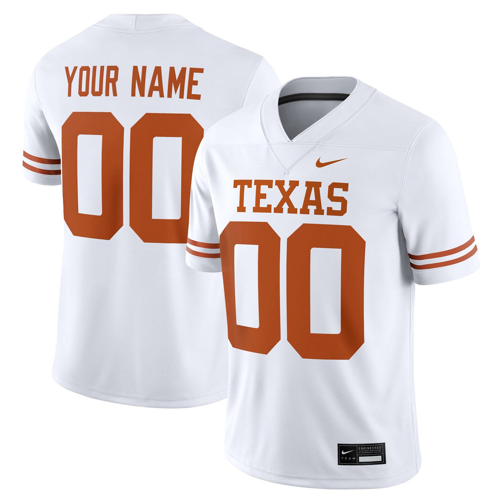 Texas Longhorns White Custom Game Jersey - White product image 1, provided for visual reference and product detail review