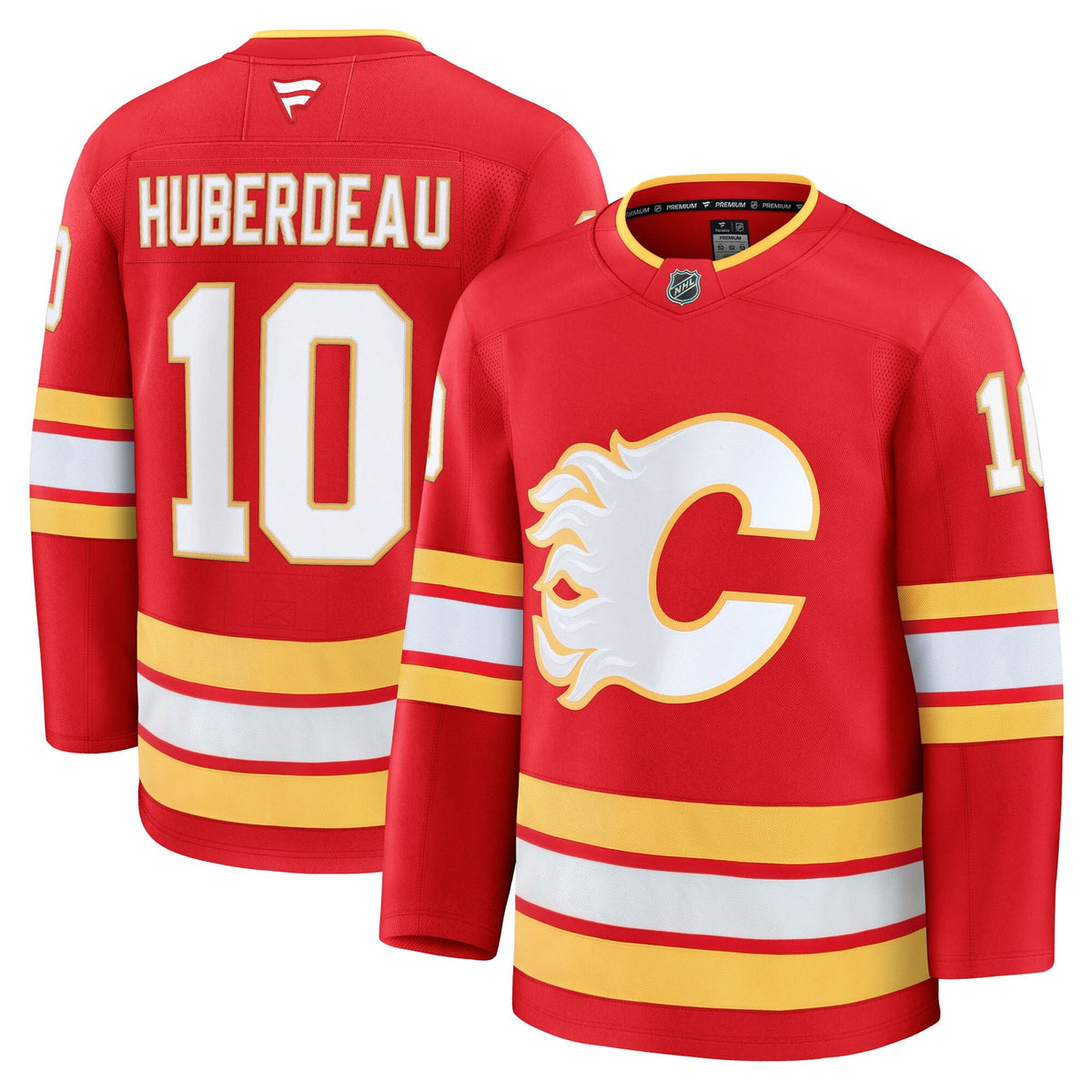 Calgary Flames Jonathan Huberdeau Red Home Premium Jersey product image 1, provided for visual reference and product detail