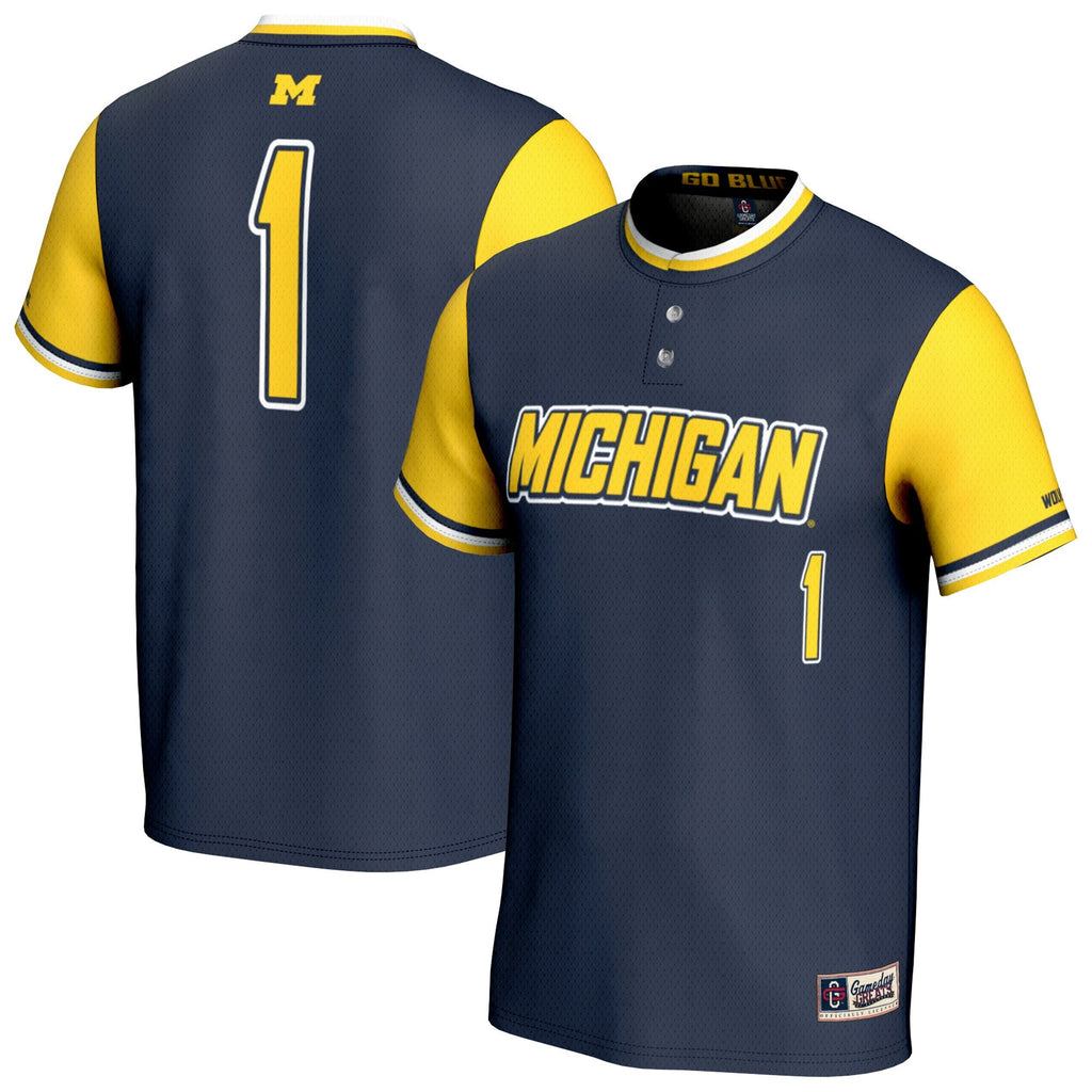 Michigan Wolverines Lightweight Collegiate Softball Fashion Jersey - Navy product image 1, provided for visual reference and