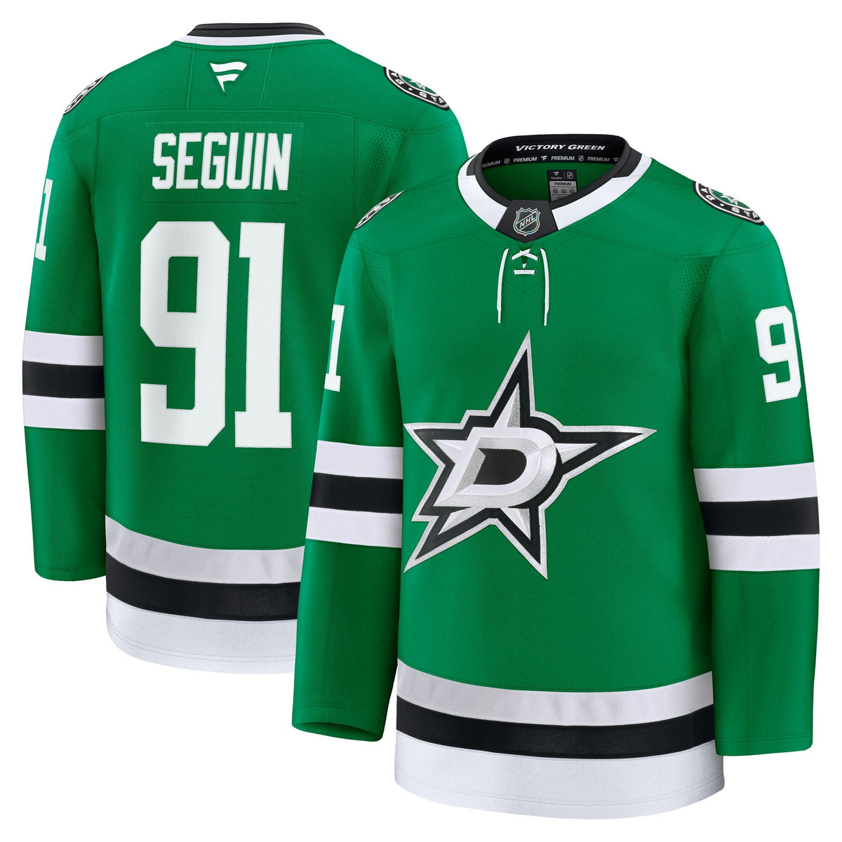 Dallas Stars Tyler Seguin Kelly Green Home Premium Jersey product image 1, provided for visual reference and product detail