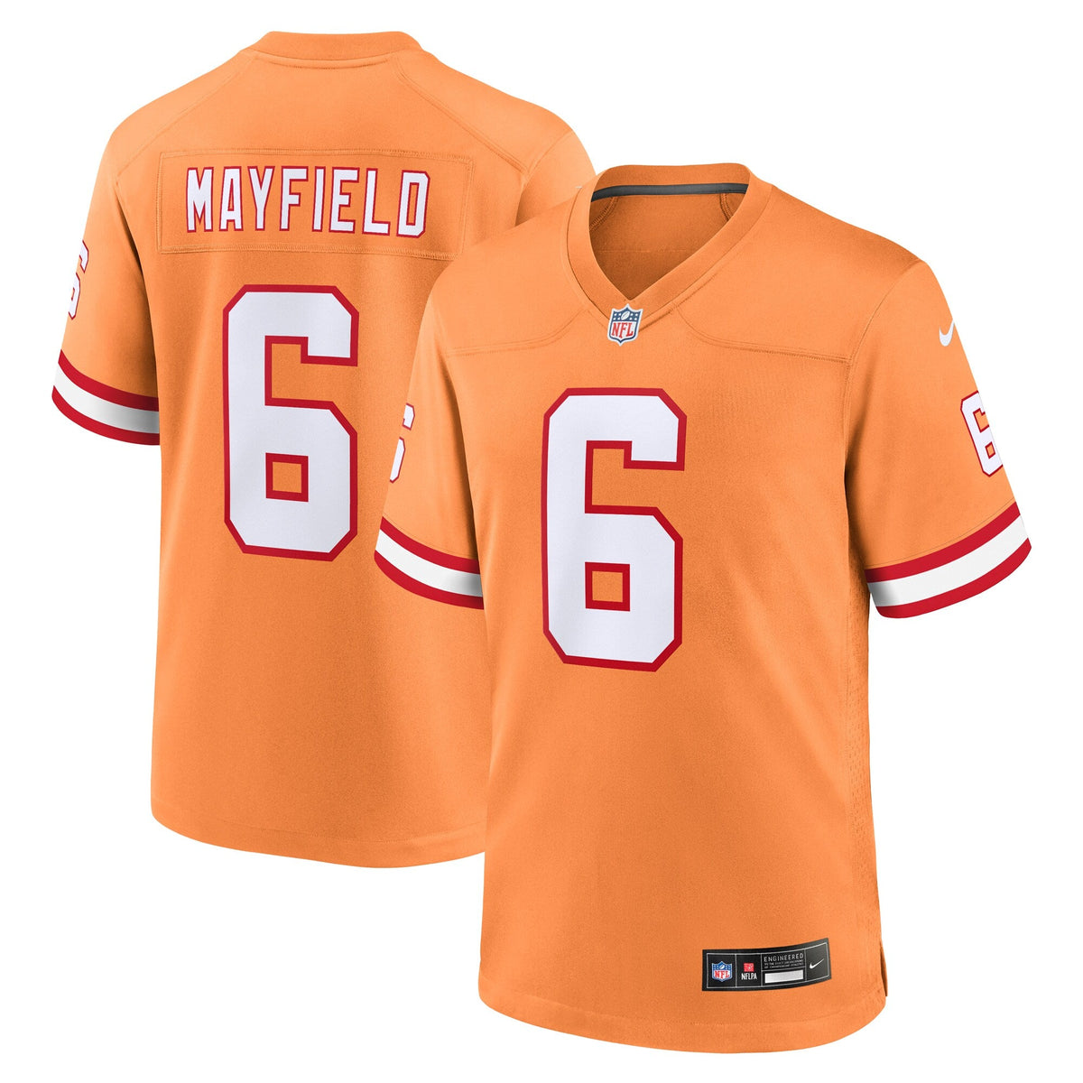 Tampa Bay Buccaneers Baker Mayfield Orange Throwback Game Jersey product image 2, provided for visual reference and product