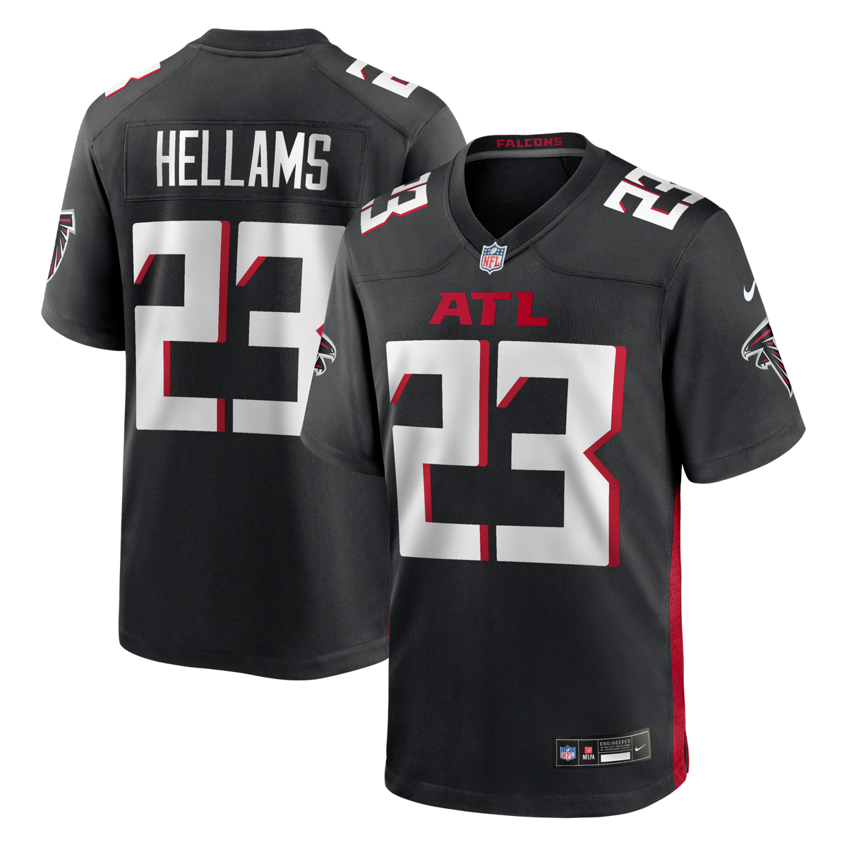 Atlanta Falcons DeMarcco Hellams Black Team Game Jersey product image 1, provided for visual reference and product detail