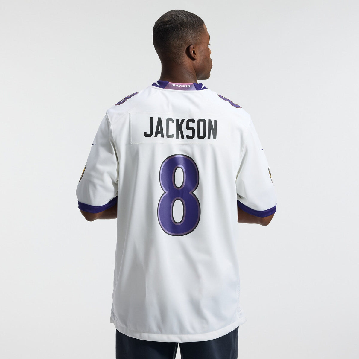 Baltimore Ravens Lamar Jackson White Game Jersey product image 4, provided for visual reference and product detail review