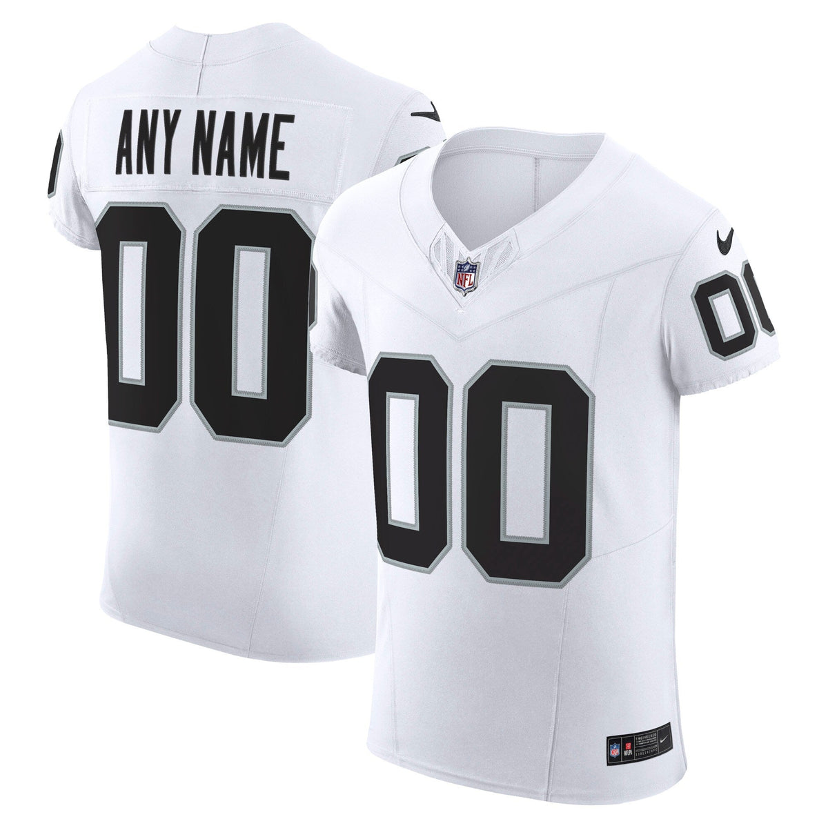 Las Vegas Raiders White Vapor F.U.S.E. Elite Custom Jersey product image 1, provided for visual reference and product detail