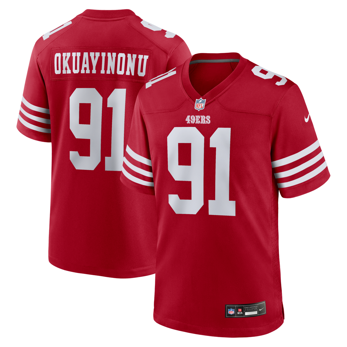 San Francisco 49ers Sam Okuayinonu Scarlet Team Game Jersey product image 1, provided for visual reference and product