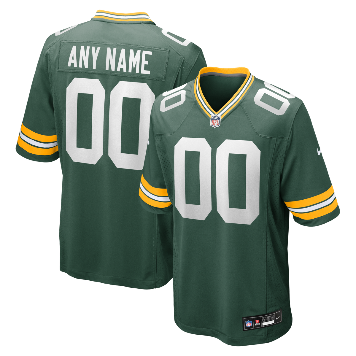Green Bay Packers Green Custom Game Jersey product image 1, provided for visual reference and product detail review