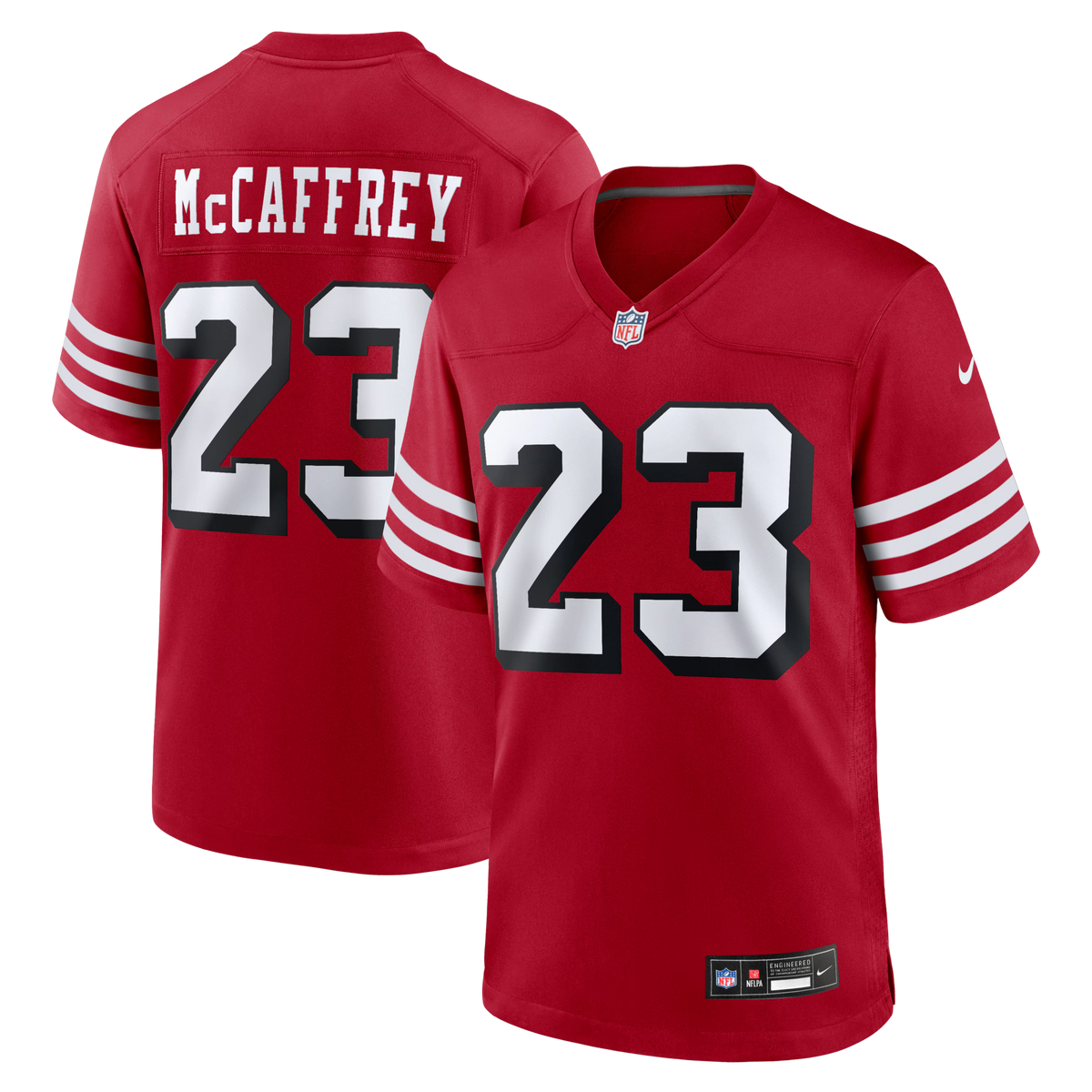 San Francisco 49ers Christian McCaffrey Scarlet Alternate Game Player Jersey product image 2, provided for visual reference
