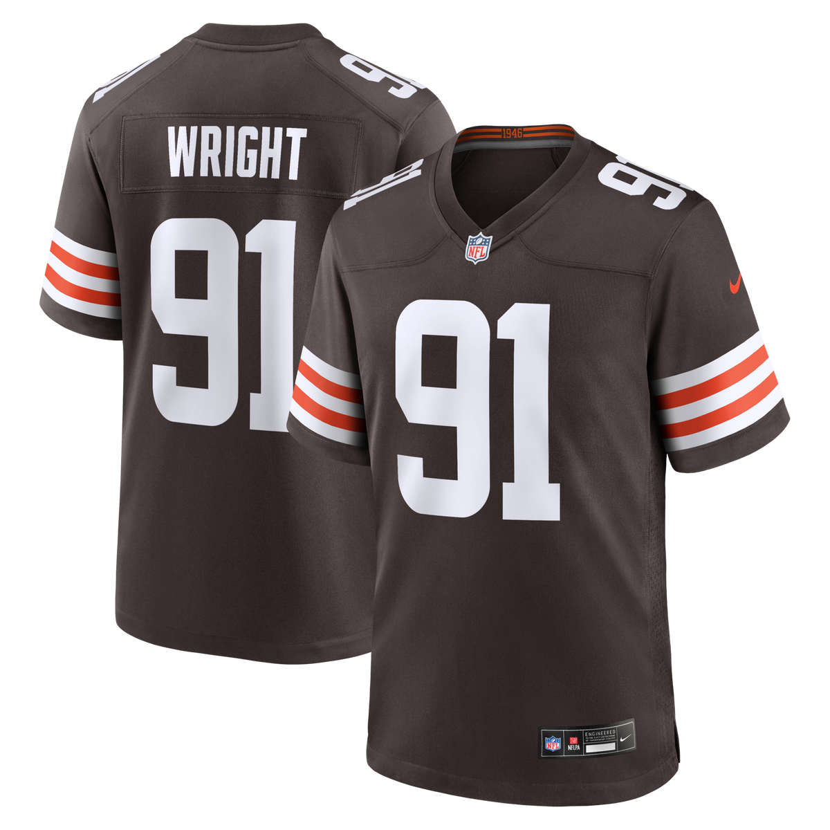 Cleveland Browns Alex Wright Brown Team Game Jersey product image 1, provided for visual reference and product detail review