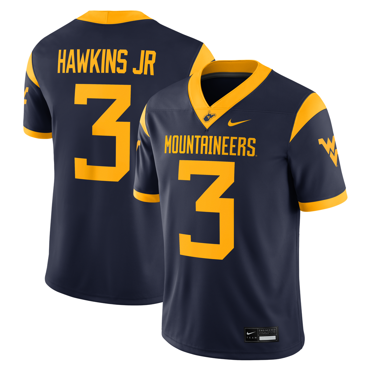Michael Hawkins Jr. West Virginia Mountaineers Game Football Jersey - Navy product image 1, provided for visual reference