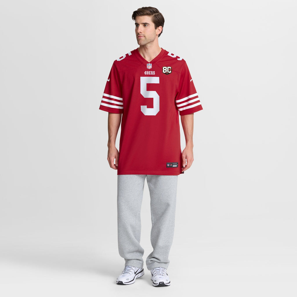 San Francisco 49ers Mike Evans Scarlet 80th Anniversary Game Jersey product image 5, provided for visual reference and