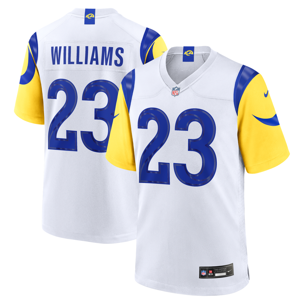 Los Angeles Rams Kyren Williams White White Game Player Jersey product image 2, provided for visual reference and product