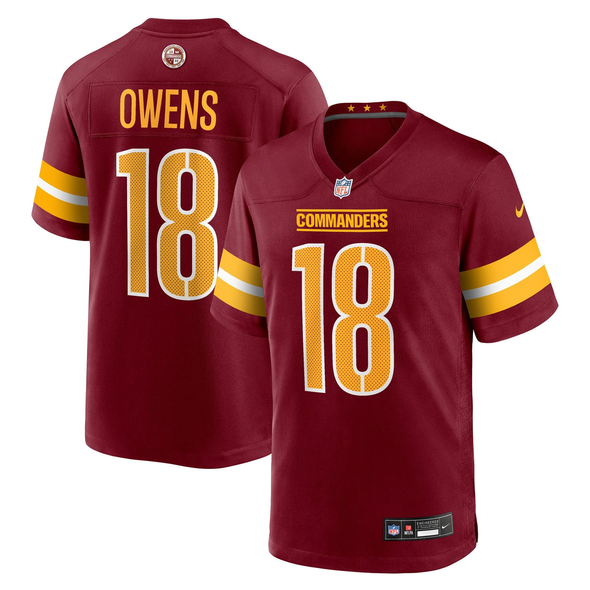 Washington Commanders Tyler Owens Burgundy Team Game Jersey product image 2, provided for visual reference and product