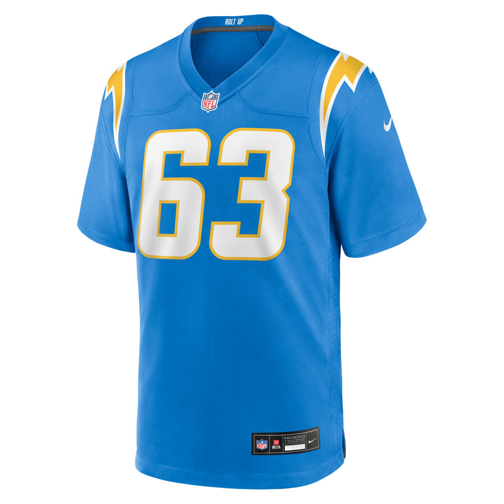 Los Angeles Chargers Tyler Biadasz Powder Blue Team Game Jersey product image 3, provided for visual reference and product