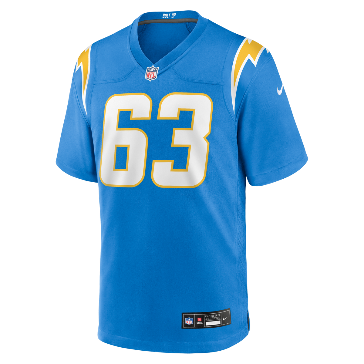 Los Angeles Chargers Tyler Biadasz Powder Blue Team Game Jersey product image 3, provided for visual reference and product