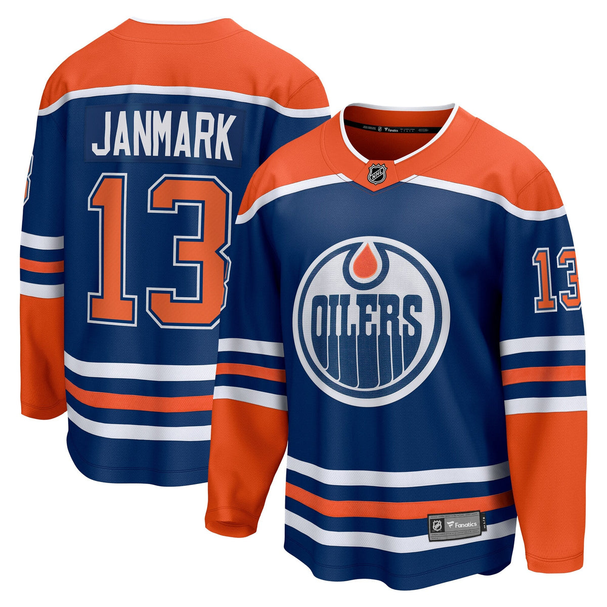 Edmonton Oilers Mattias Janmark Royal Home Breakaway Jersey product image 2, provided for visual reference and product