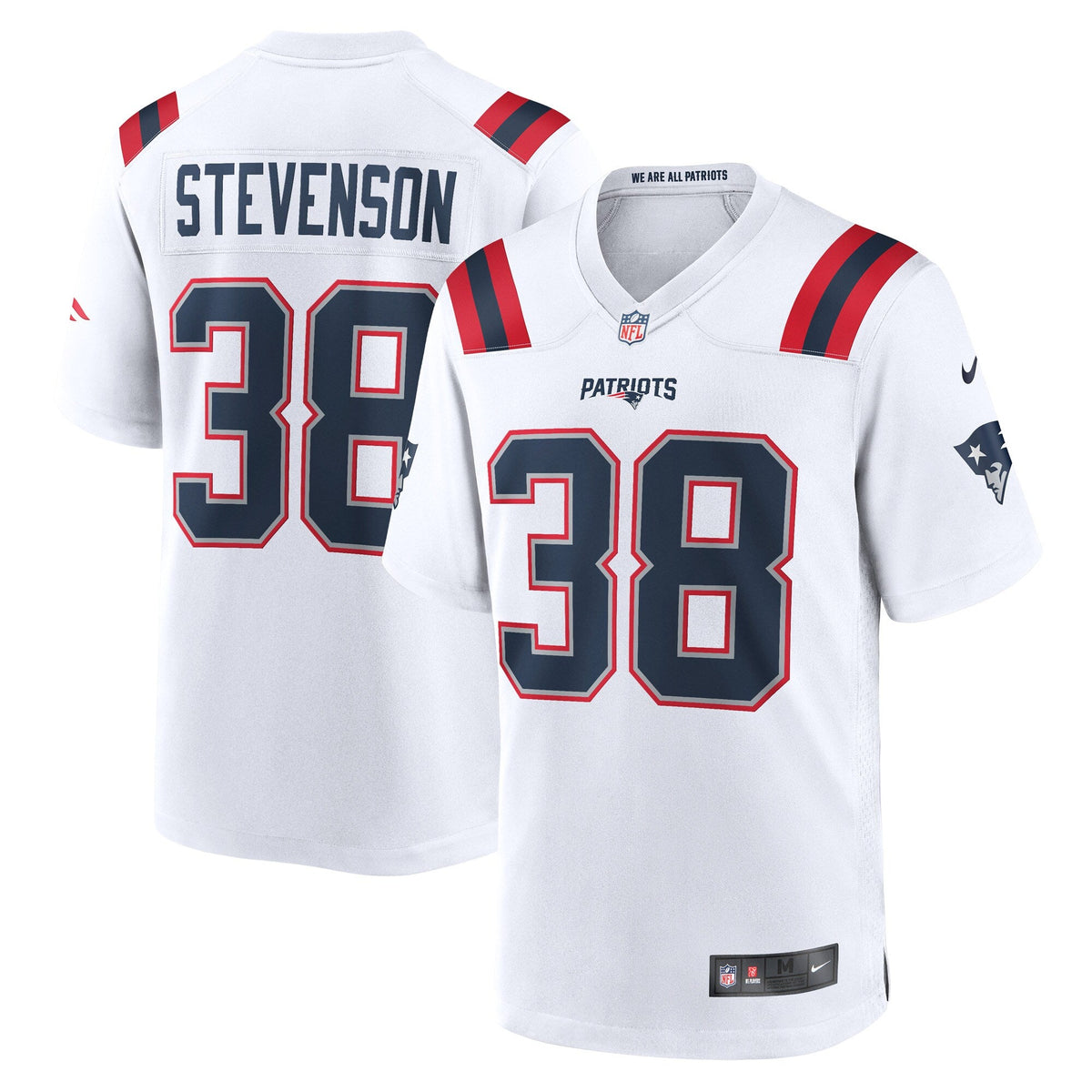 New England Patriots Rhamondre Stevenson White Game Player Jersey product image 2, provided for visual reference and product