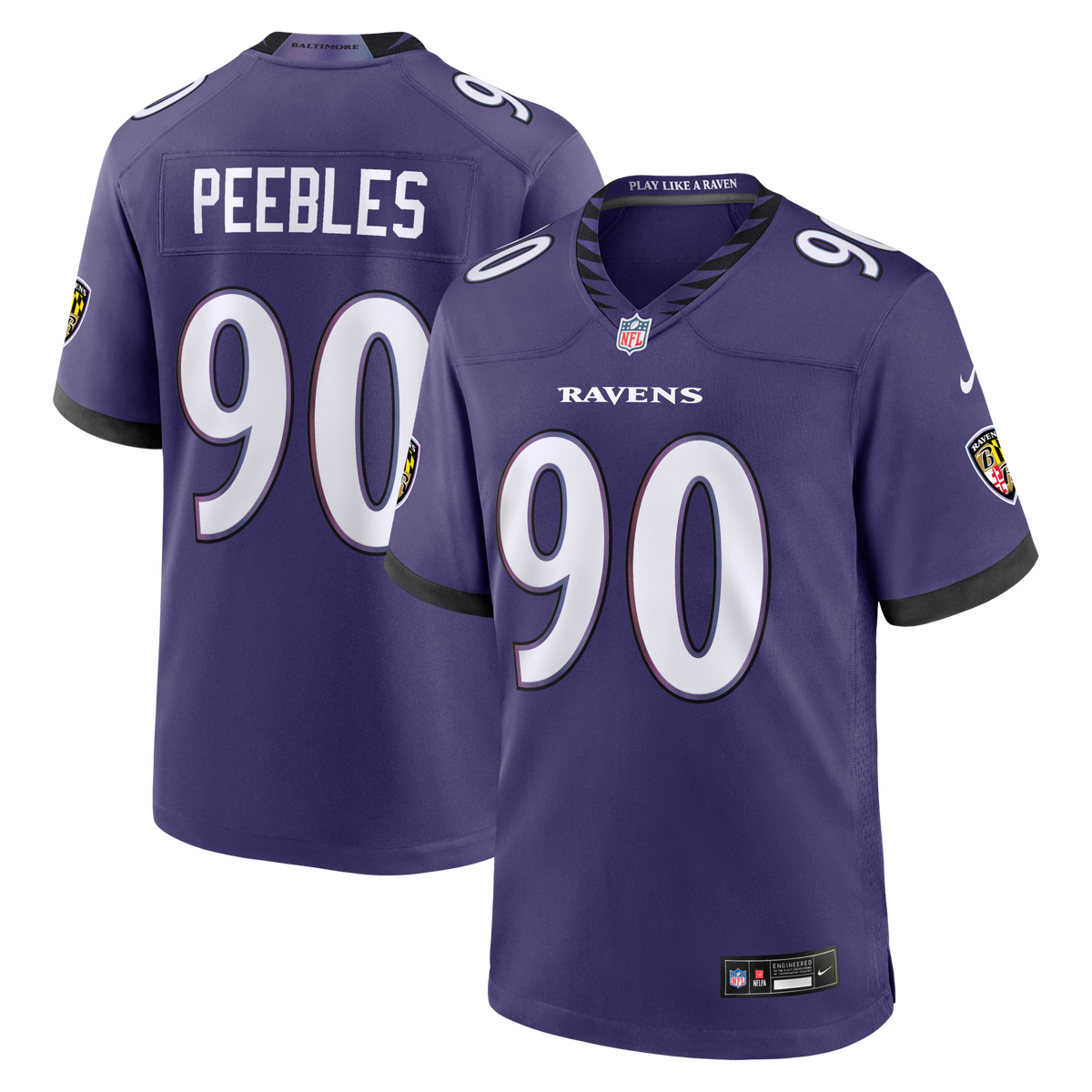 Baltimore Ravens Aeneas Peebles Purple Team Game Jersey product image 2, provided for visual reference and product detail