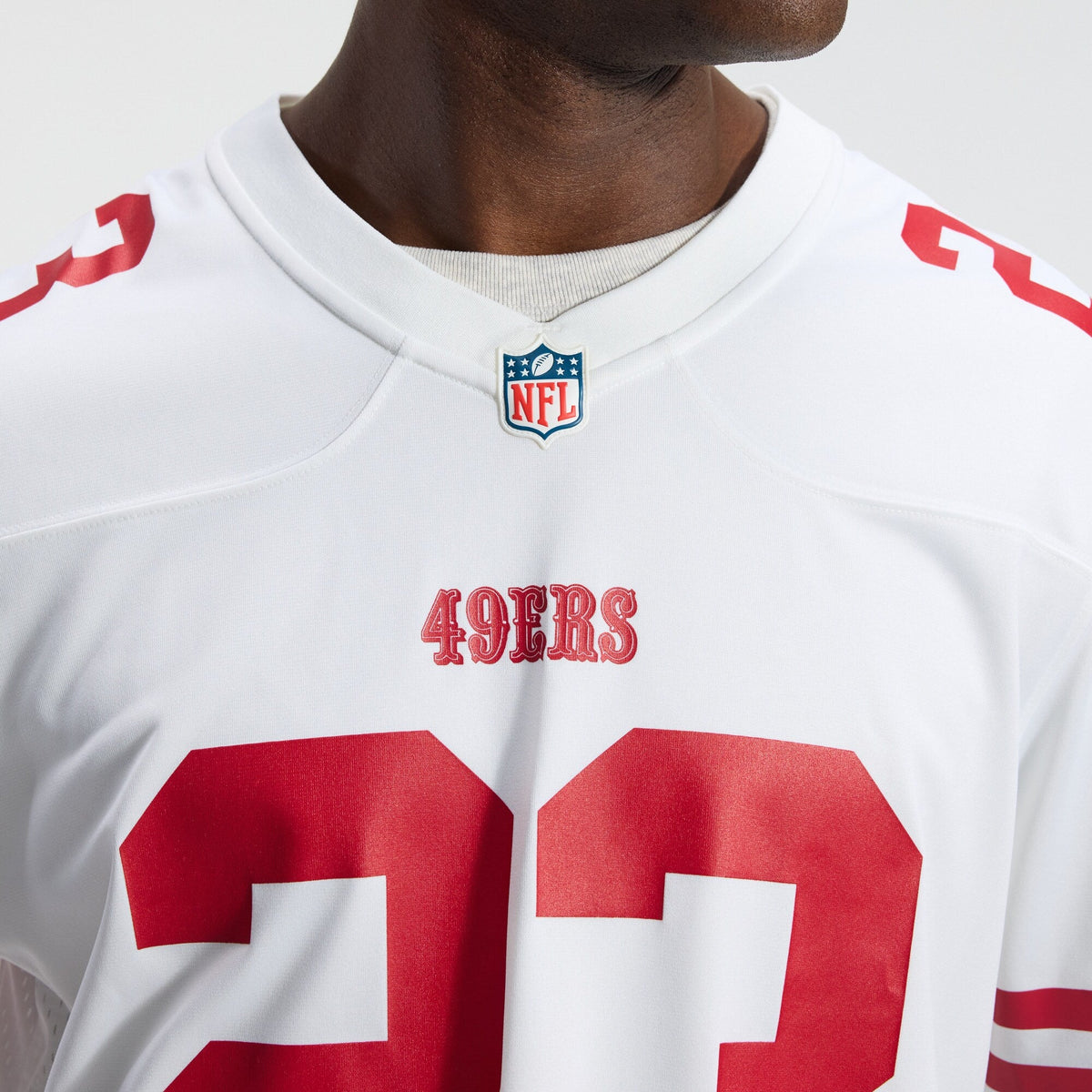 San Francisco 49ers Christian McCaffrey White Game Player Jersey product image 8, provided for visual reference and product