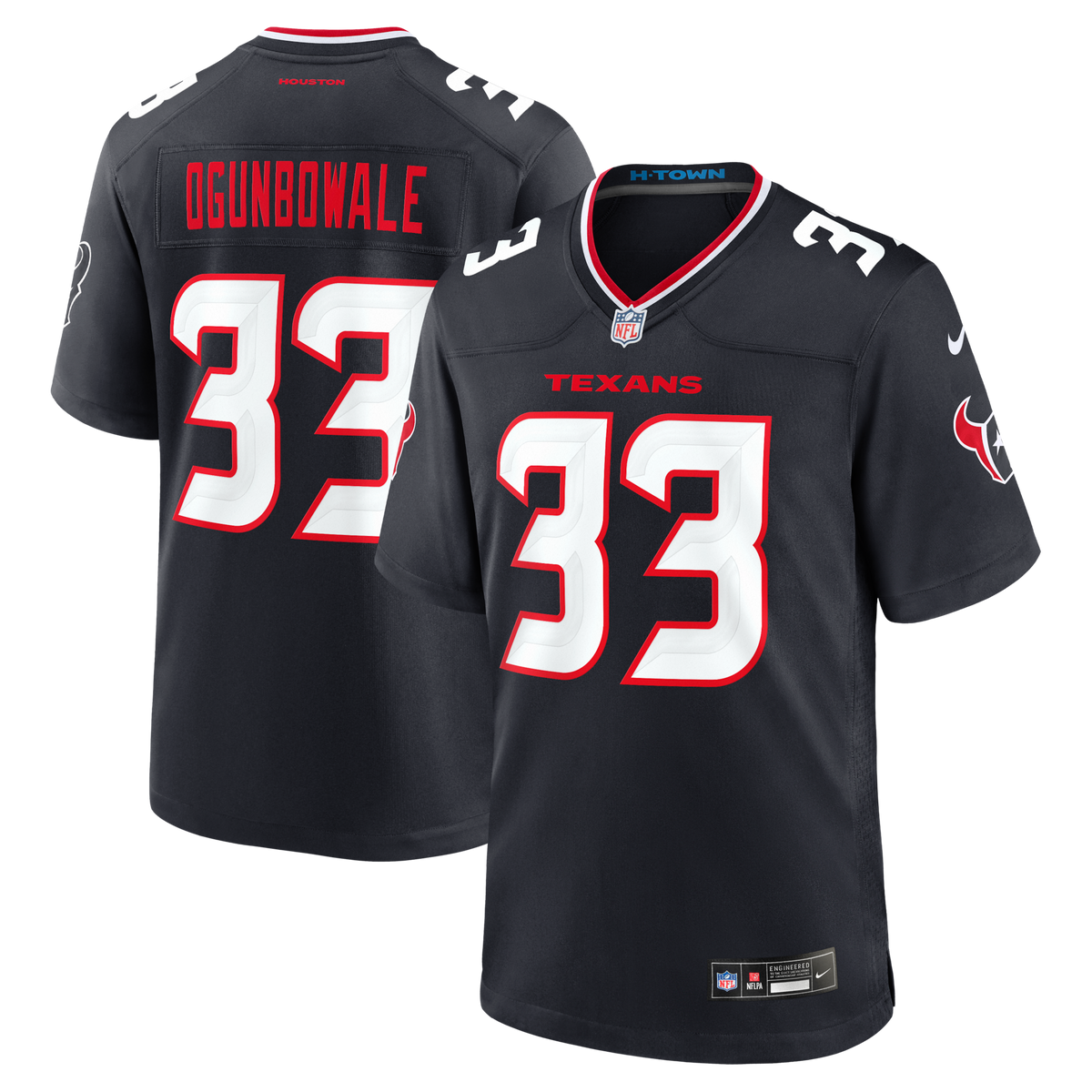 Houston Texans Dare Ogunbowale Navy Team Game Jersey product image 1, provided for visual reference and product detail review