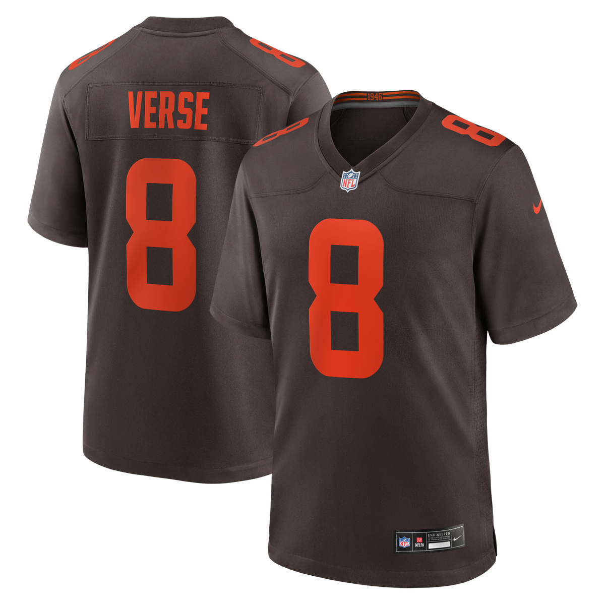 Cleveland Browns Jared Verse Brown Game Jersey product image 1, provided for visual reference and product detail review