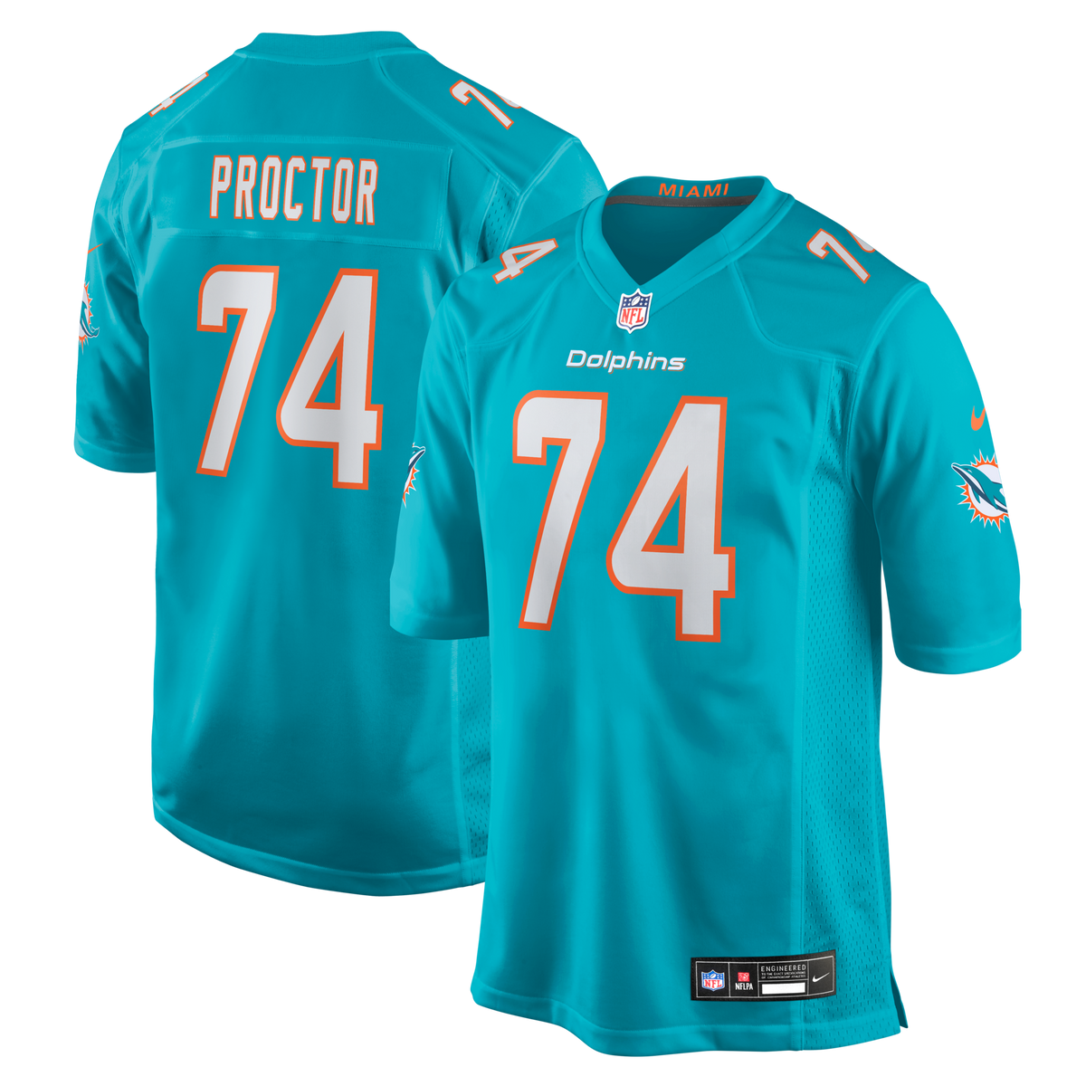 Miami Dolphins Kayden Proctor Aqua 2026 NFL Draft First Round Pick No. 12 Team Game Jersey product image 1, provided for