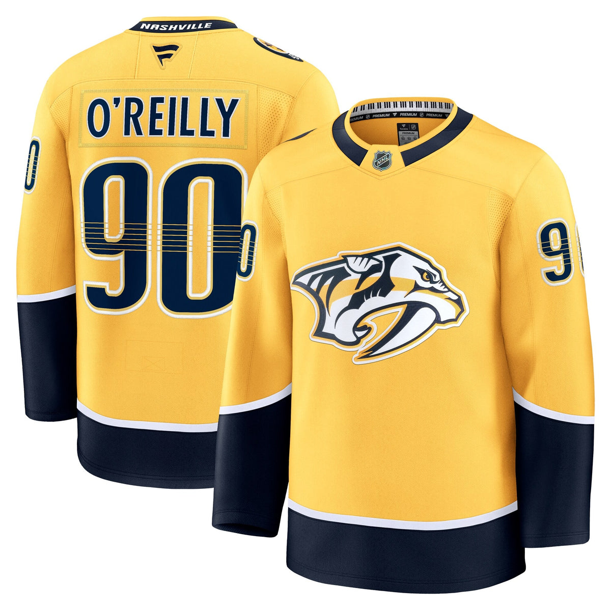 Nashville Predators Ryan O'Reilly Yellow Home Premium Jersey product image 1, provided for visual reference and product