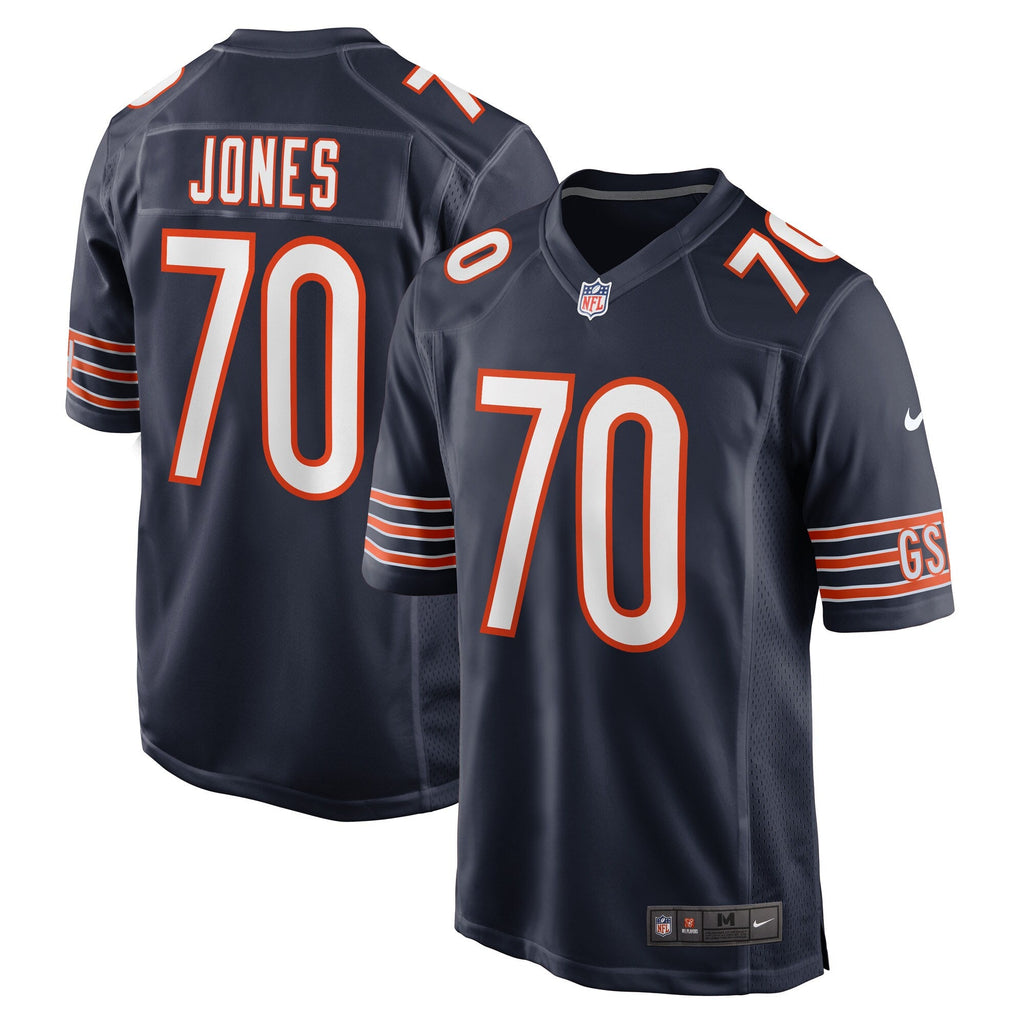 Chicago Bears Braxton Jones Navy Game Player Jersey product image 2, provided for visual reference and product detail review