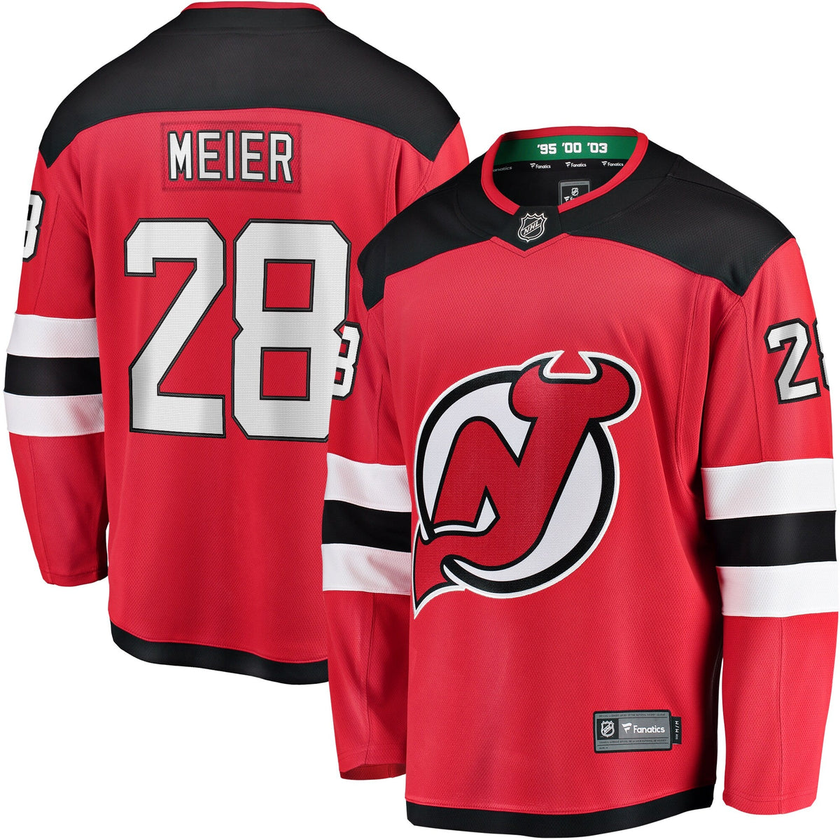 New Jersey Devils Timo Meier Red Home Breakaway Jersey product image 2, provided for visual reference and product detail