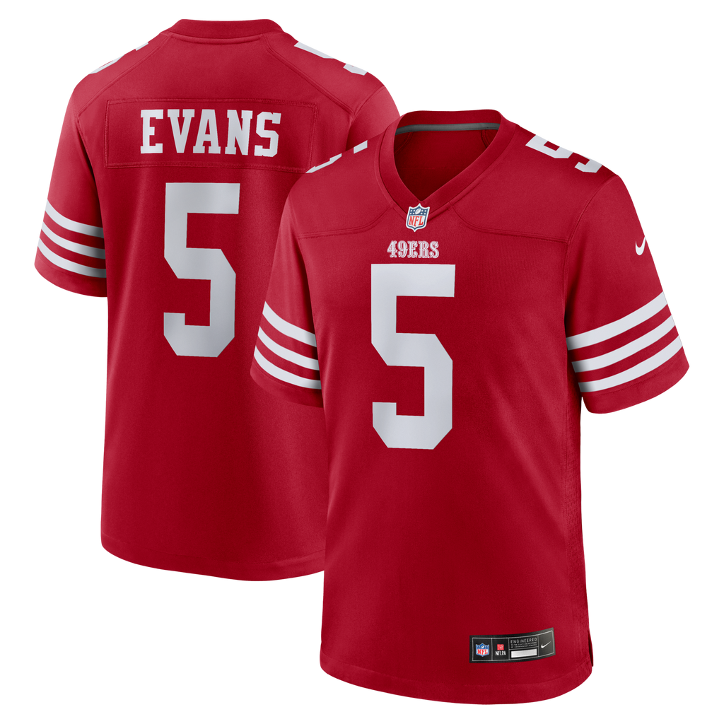 San Francisco 49ers Mike Evans Scarlet Game Jersey product image 2, provided for visual reference and product detail review