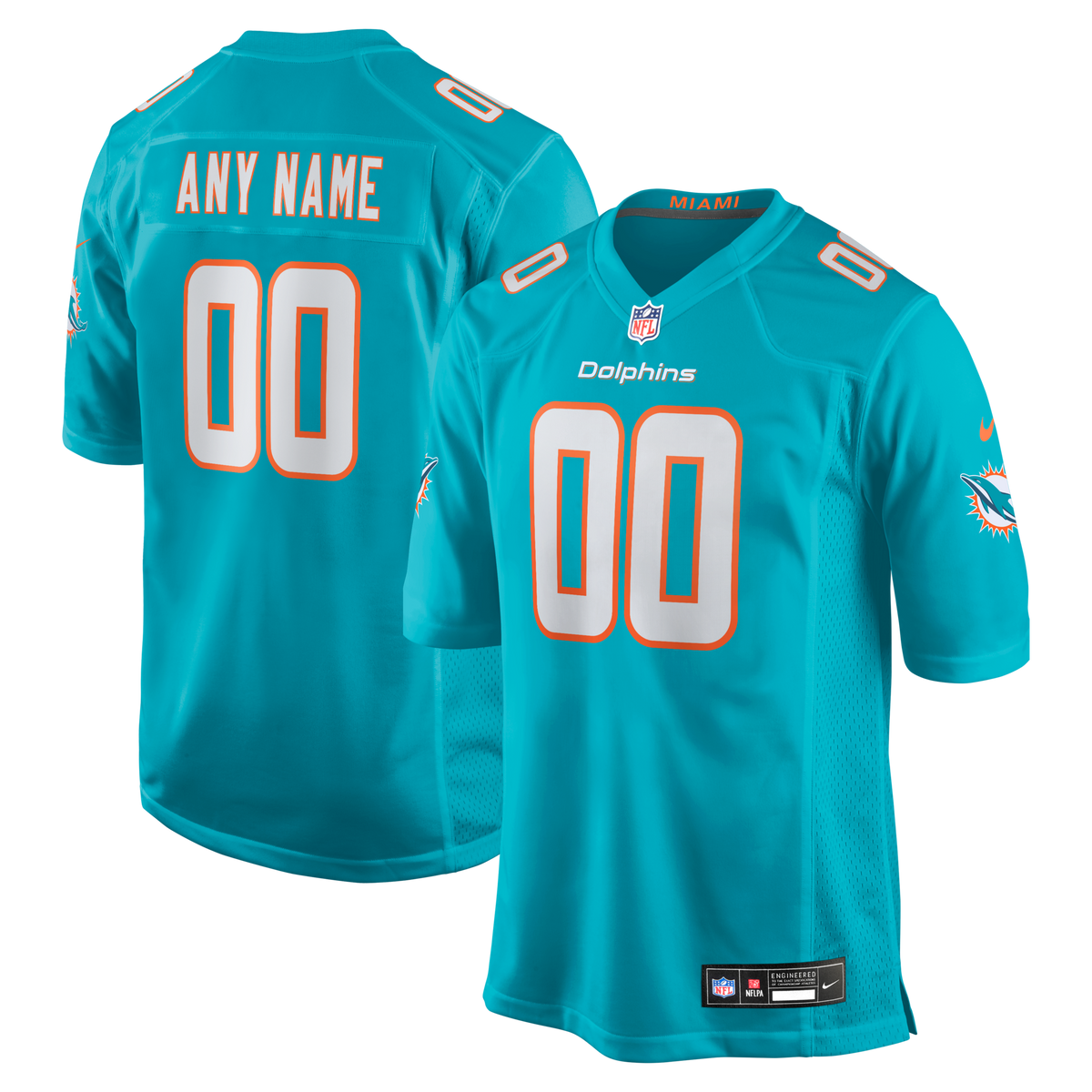Miami Dolphins Aqua Custom Game Jersey product image 1, provided for visual reference and product detail review