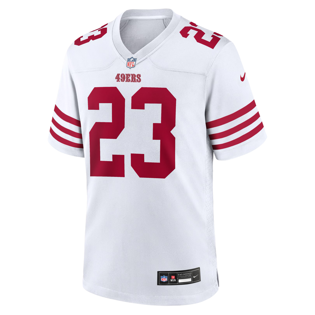 San Francisco 49ers Christian McCaffrey White Game Player Jersey product image 7, provided for visual reference and product