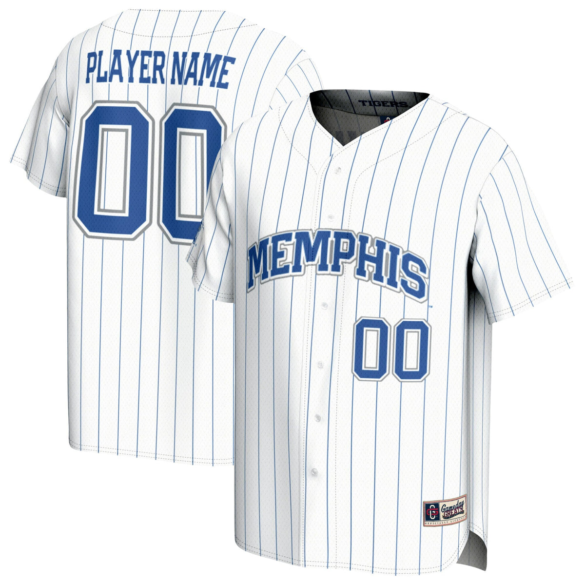 Memphis Tigers Lightweight Collegiate Baseball Pinstripe NIL Pick-A-Player Fashion Jersey - White product image 1, provided