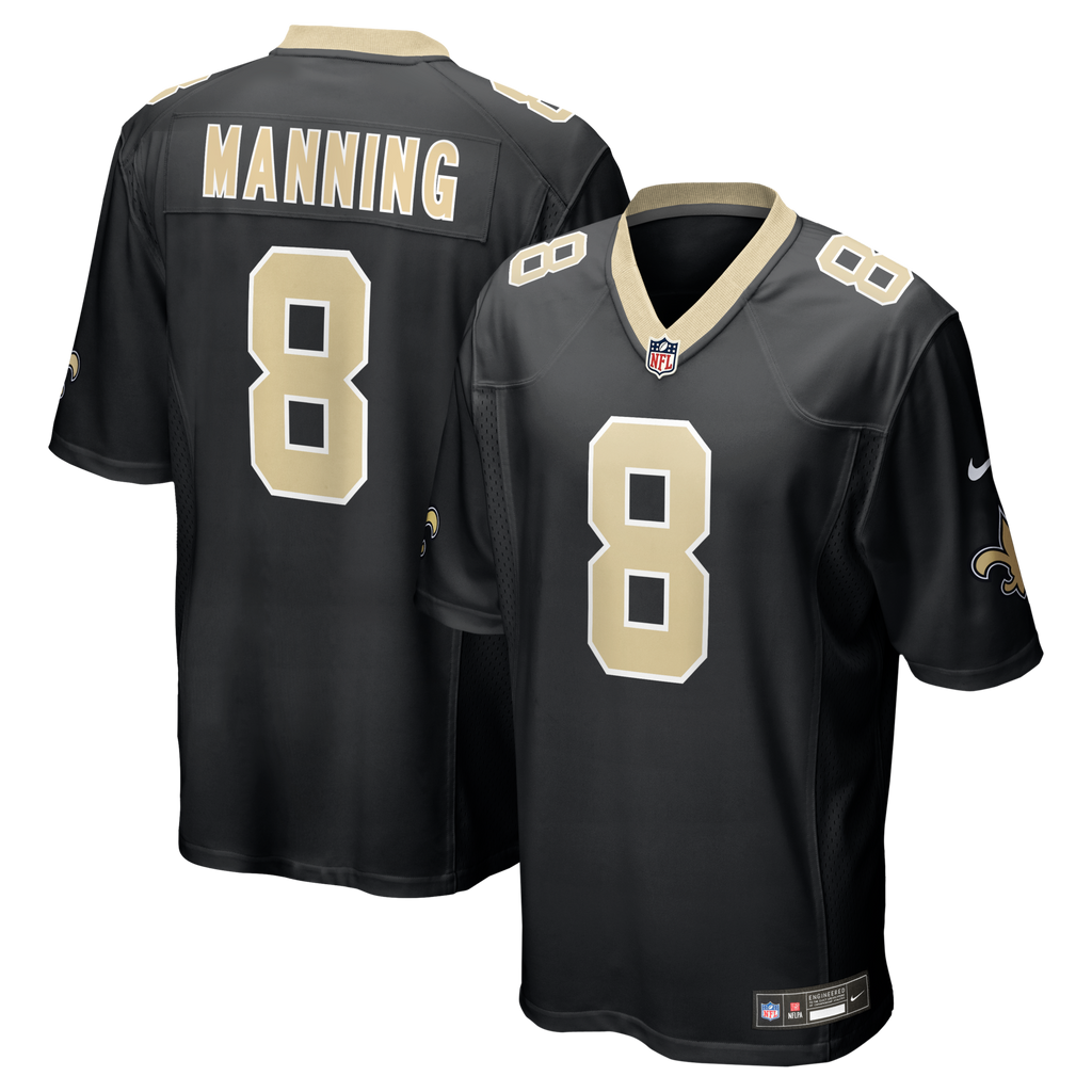 New Orleans Saints Archie Manning Black Game Retired Player Jersey product image 1, provided for visual reference and